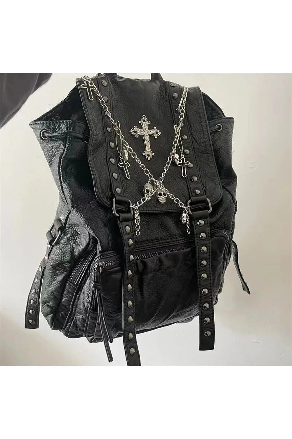 Rivet Chain Leather Backpack