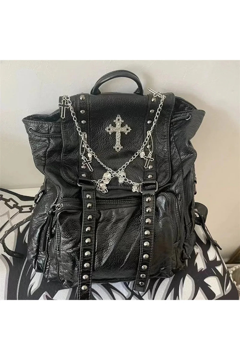 Rivet Chain Leather Backpack