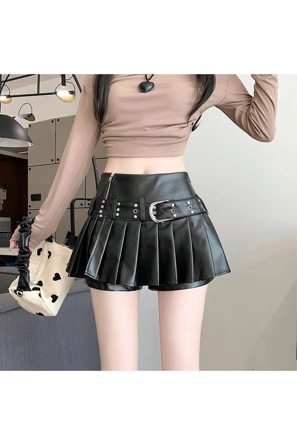 Riveted Pleather Mini Skirt