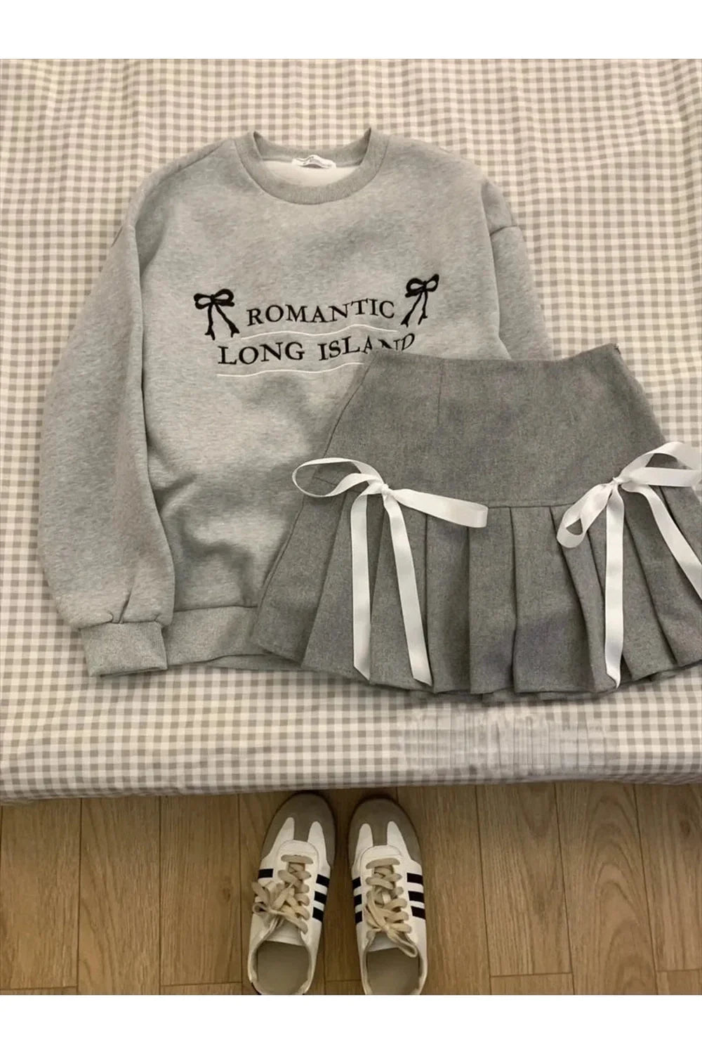 Romantic Ribbon Sweatshirt and Skirt Set