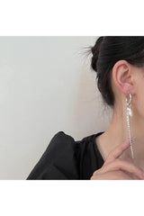 Round Bar Pearl Tassel Earrings