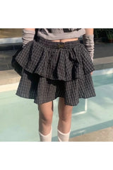 Ruffle Plaid Mini Skirt