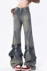 Schlaghose aus Denim mit Rüschen