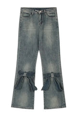 Schlaghose aus Denim mit Rüschen