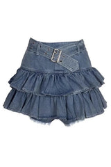 Ruffled Denim Charm Mini Skirt