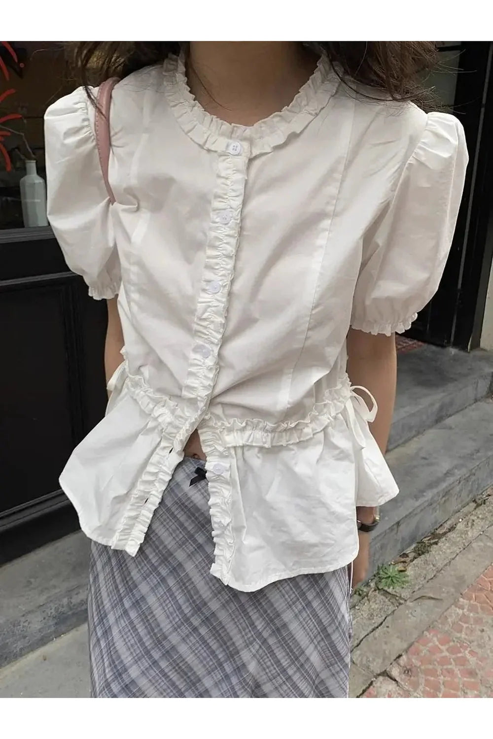 Ruffled Elegance Button-Up Blouse