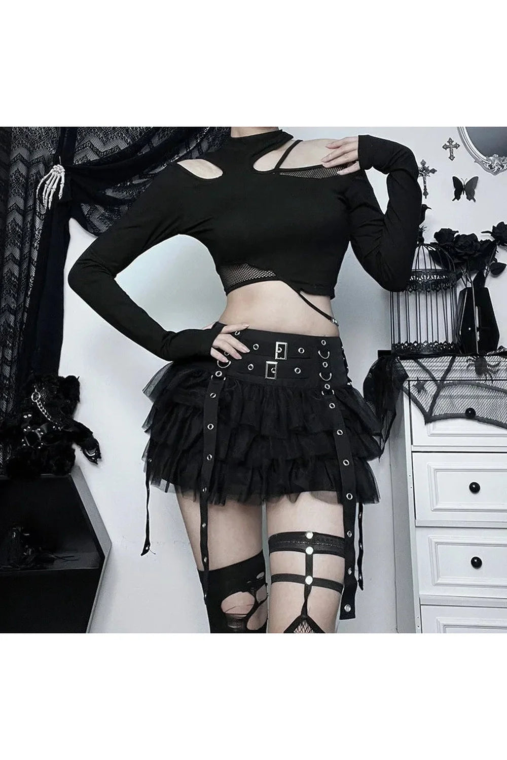Ruffled Gothic Mini Skirt