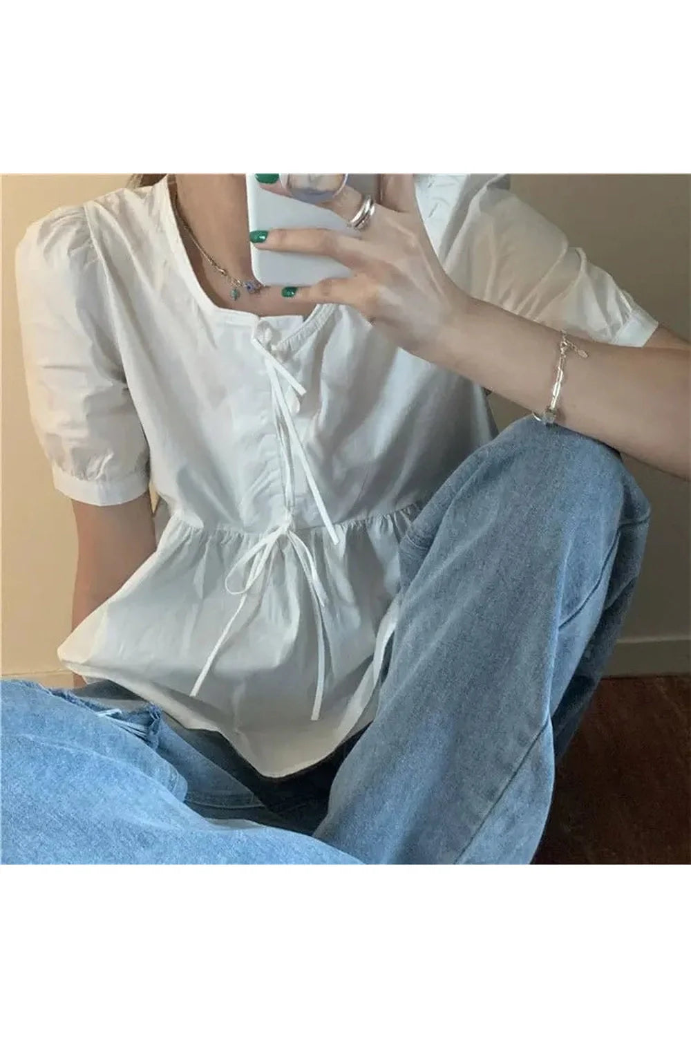 Ruffles Lace-up Blouse