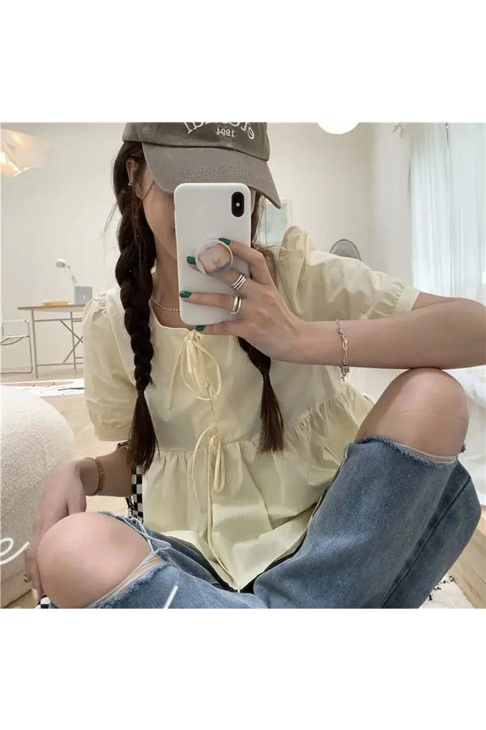 Ruffles Lace-up Blouse