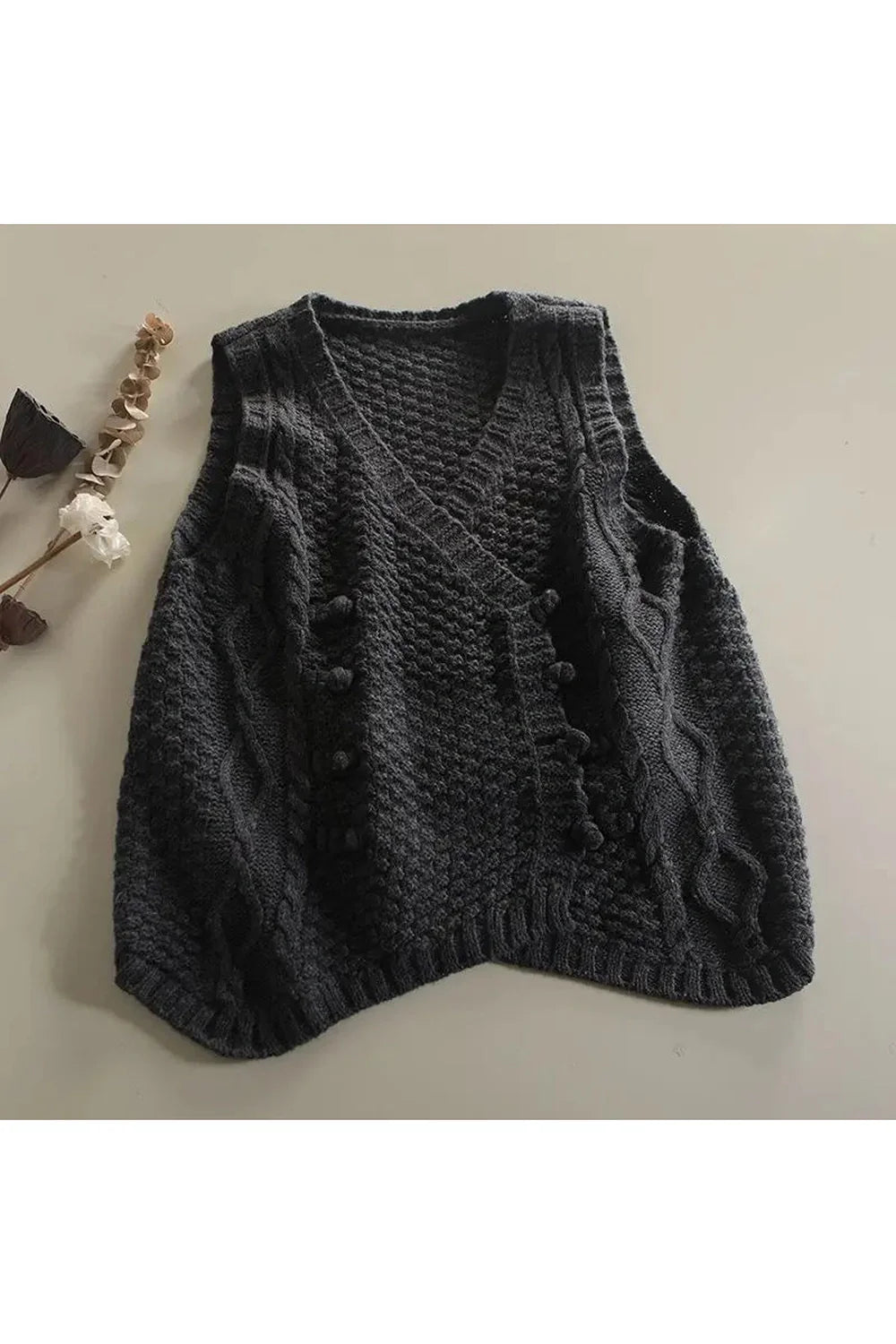 Rustic Cable Knit Button Vest