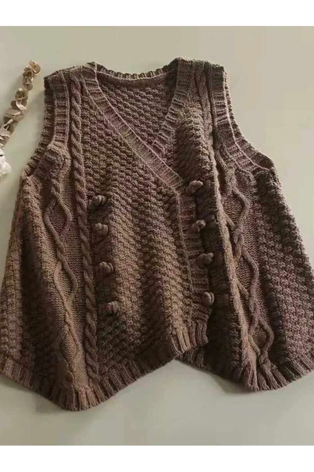 Rustic Cable Knit Button Vest