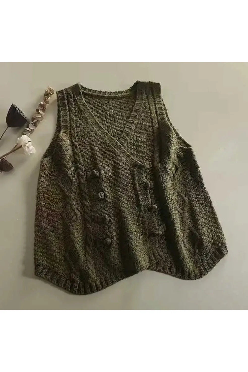 Rustic Cable Knit Button Vest