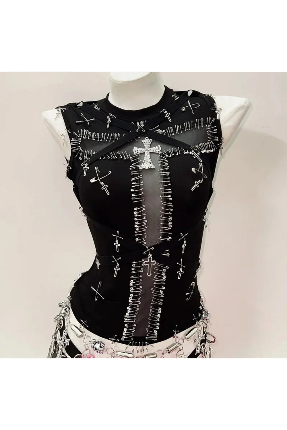 Safety Pin Cross Punk Top