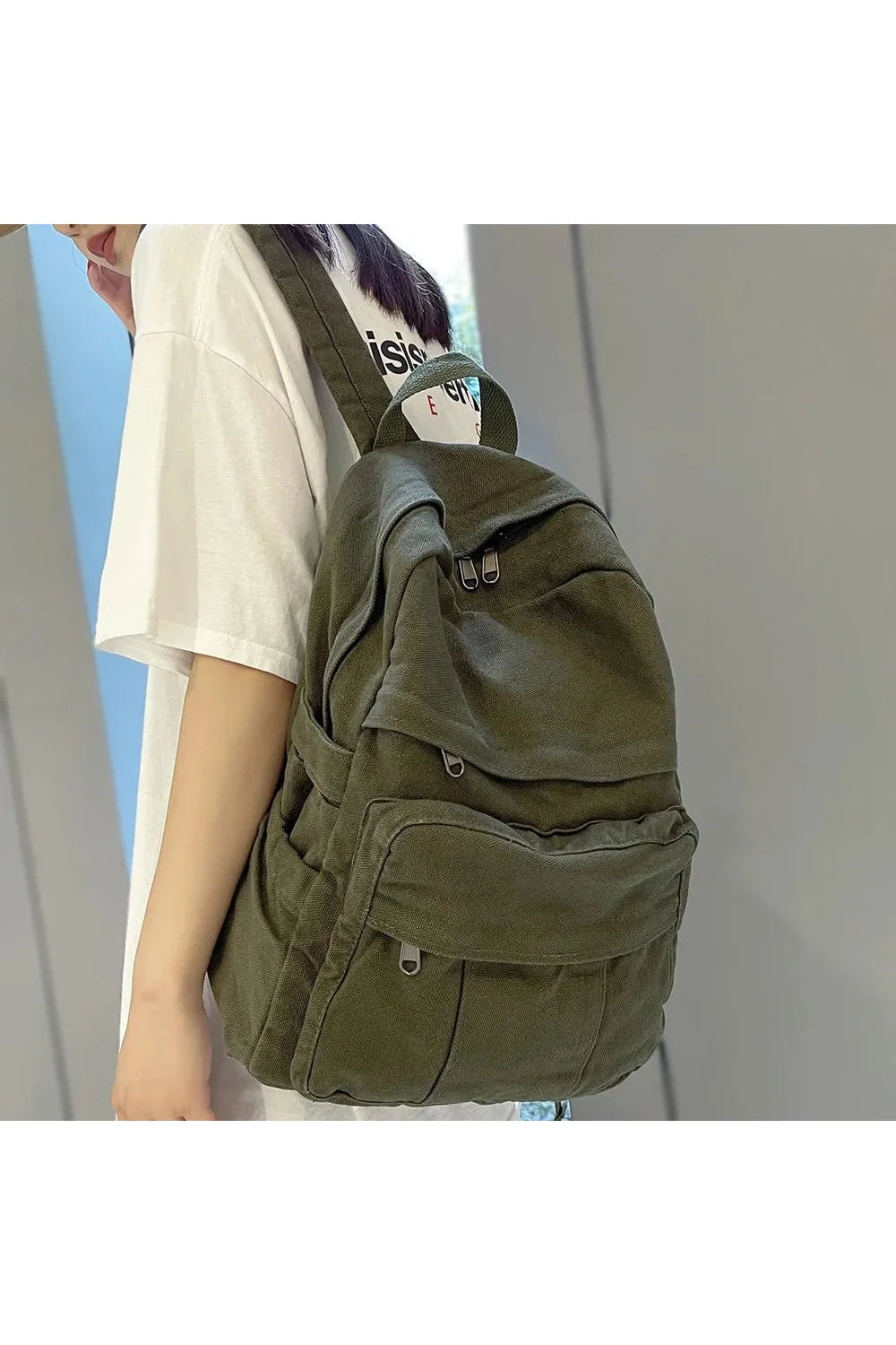 Sage Green Canvas Backpack