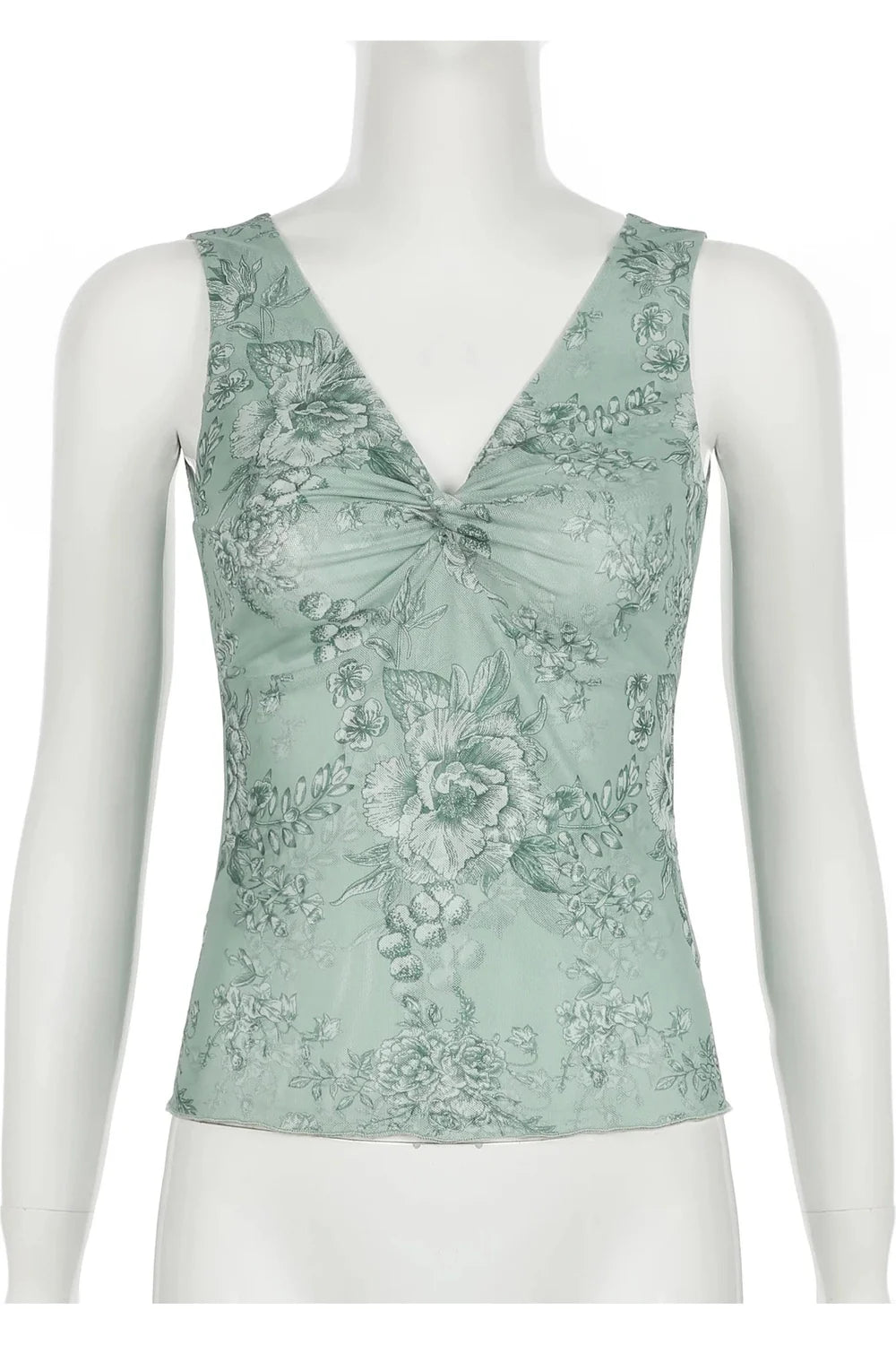 Sage Green Floral V-Neck Top