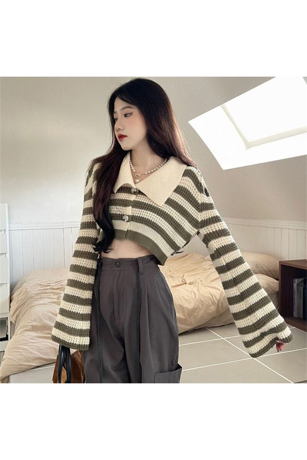 Fall Sexy Striped Flare Cardigan