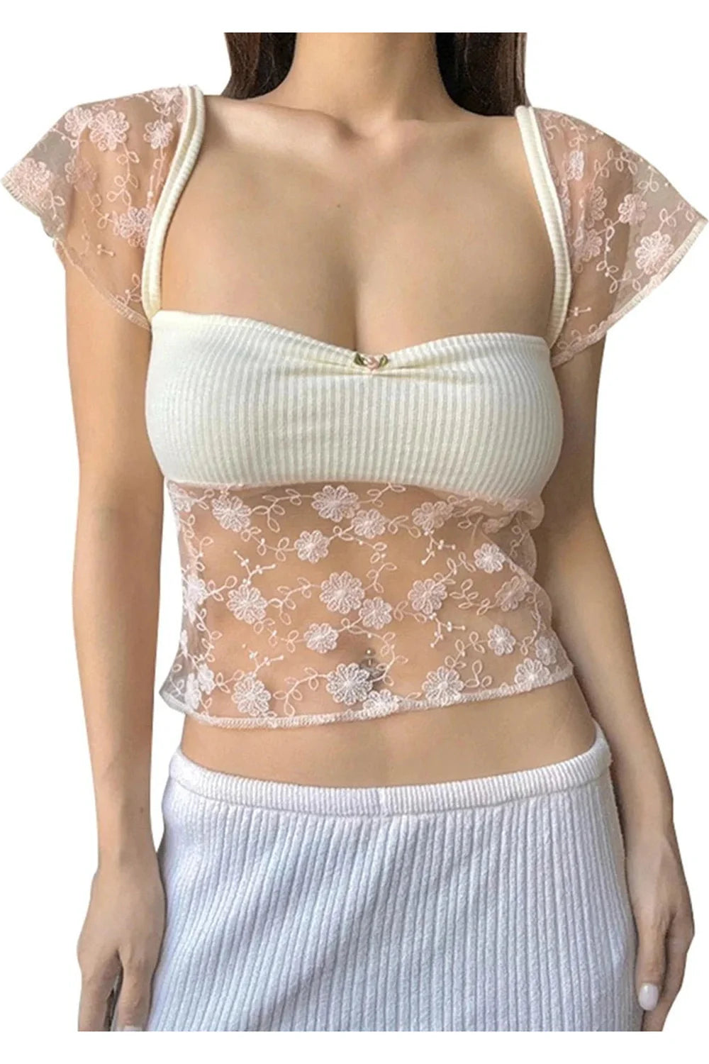 Sheer Blossom Lace Crop Top