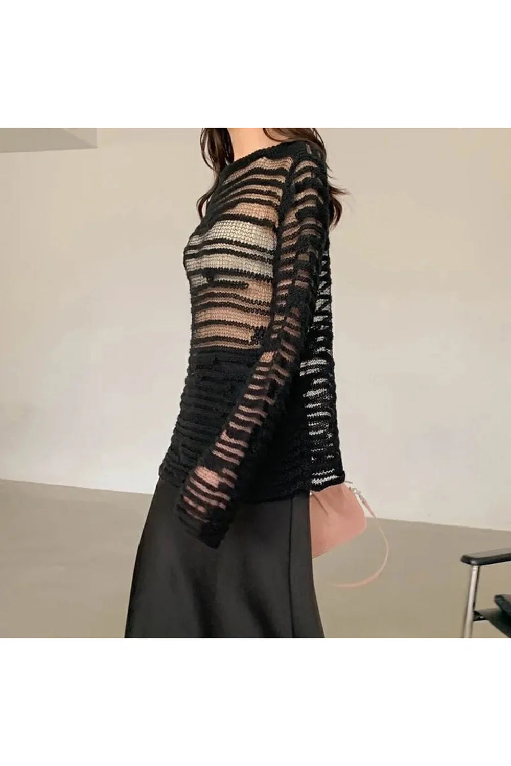 Sheer Shadow Striped Knit Top