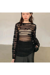 Sheer Shadow Striped Knit Top