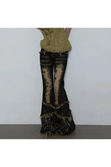 Shredded Flames Distressed Flare Pants