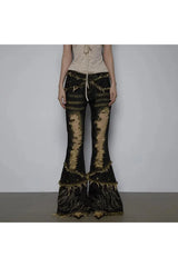 Shredded Flames Distressed Flare Pants