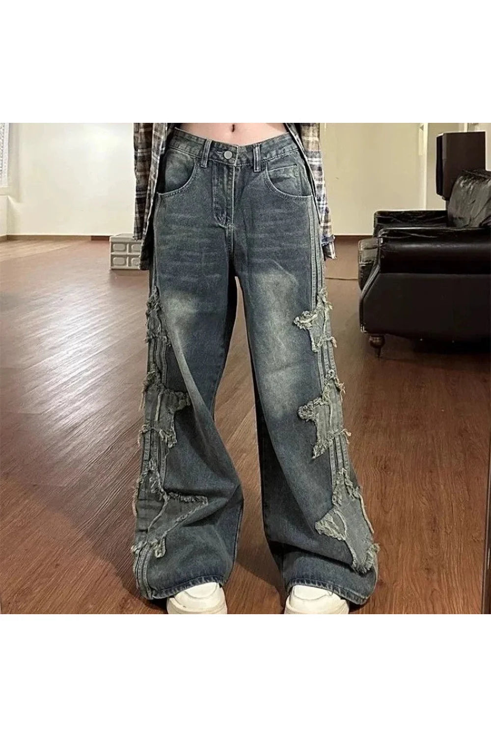 Fall Shredded Grunge Wide-Leg Jeans