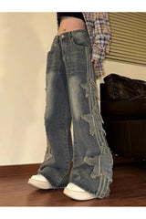 Fall Shredded Grunge Wide-Leg Jeans