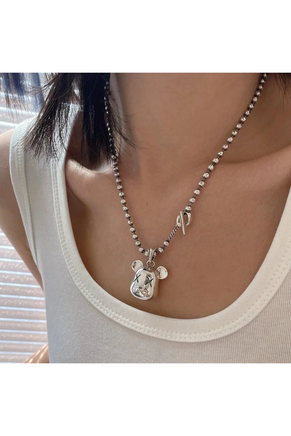 Silver Bear Head Necklace