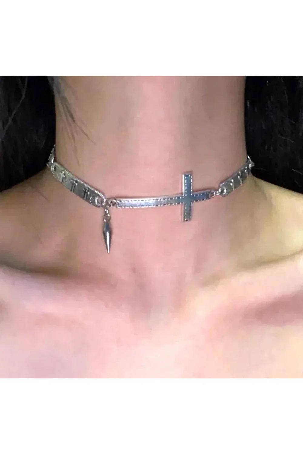 Silver Cross Spike Choker