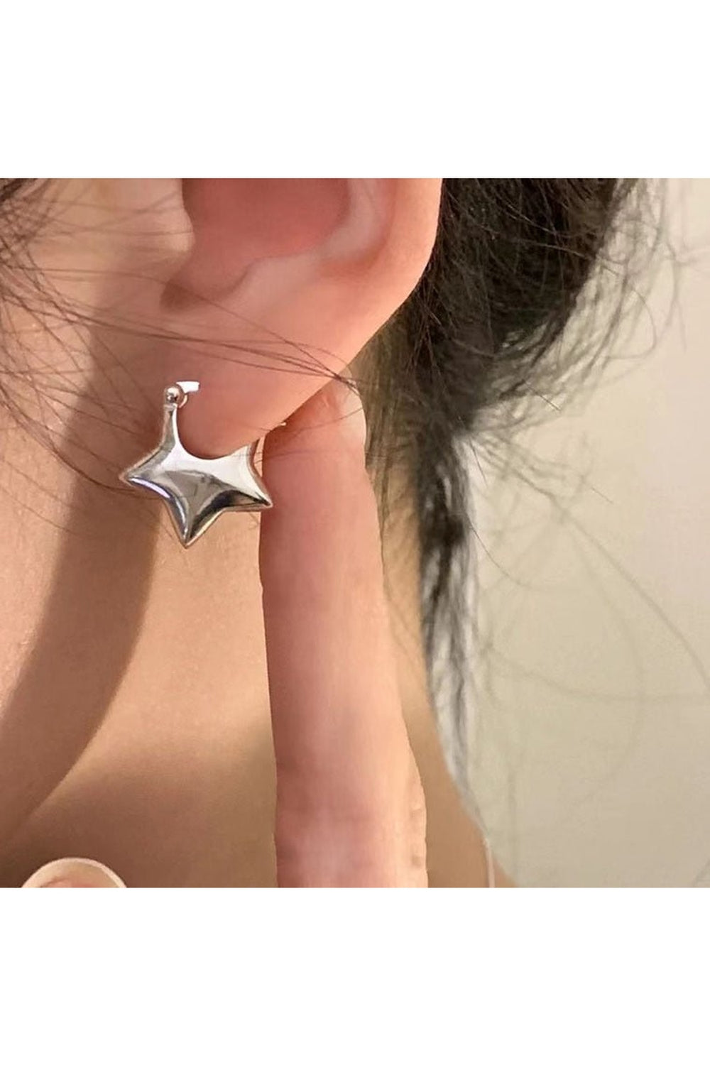 Silver Needle Star Stud Earrings