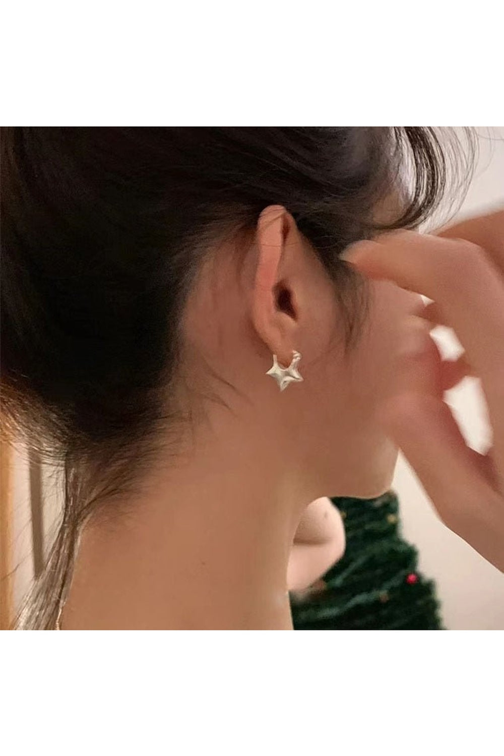 Silver Needle Star Stud Earrings