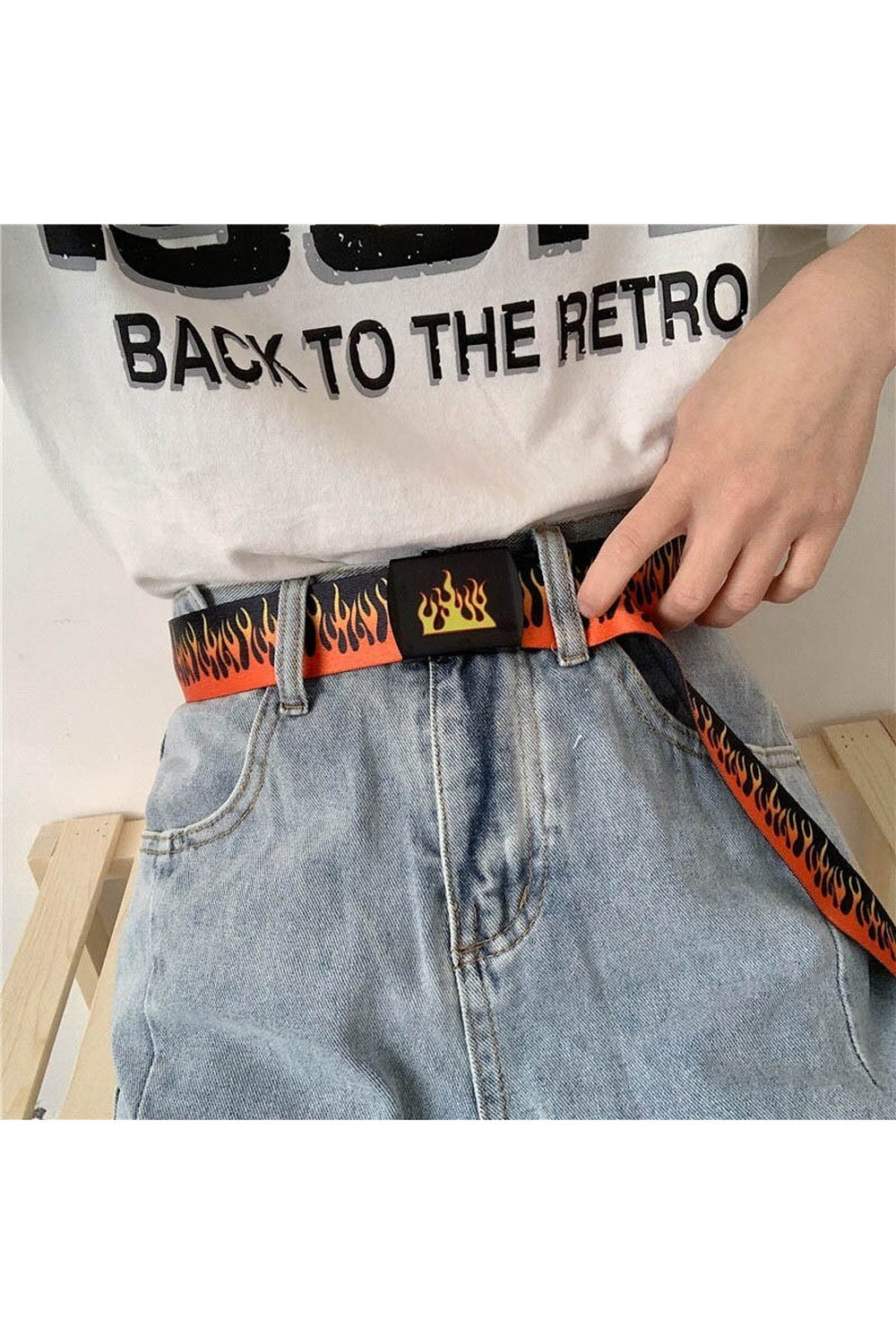 Skater Girl Punk Flame Print Belt