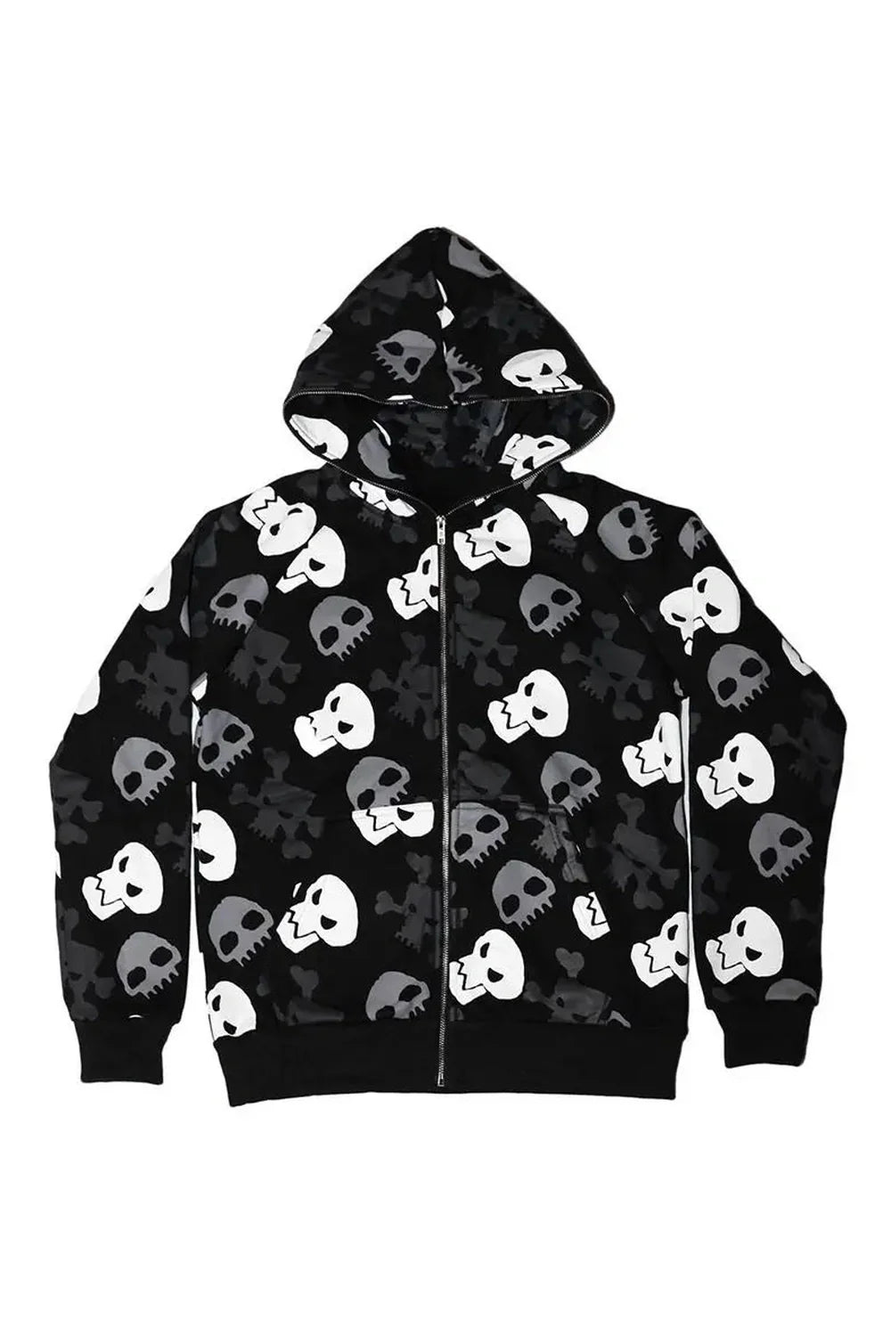 Fall Skull Print Zip Hoodie Street Punk