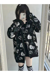 Fall Skull Print Zip Hoodie Street Punk