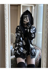 Fall Skull Print Zip Hoodie Street Punk