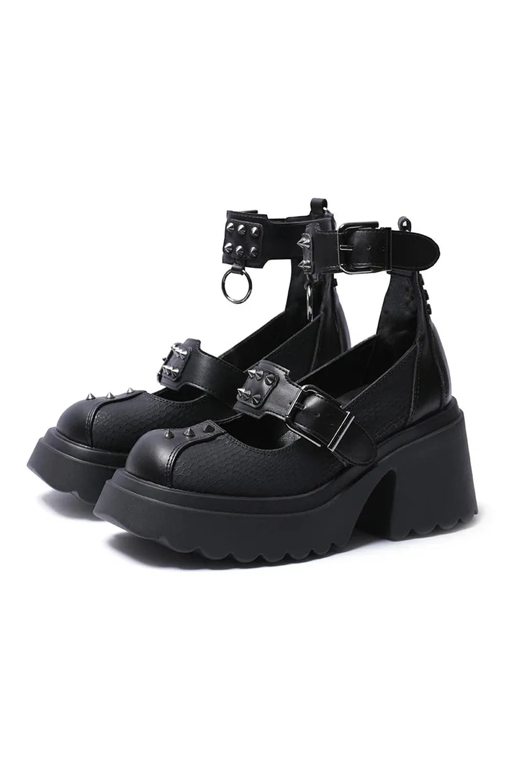 Spiked Ankle Strap Platform Heels