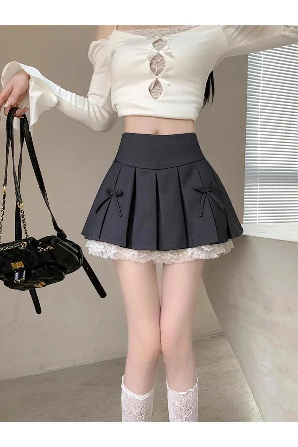 Spliced Lace Mini Skirt