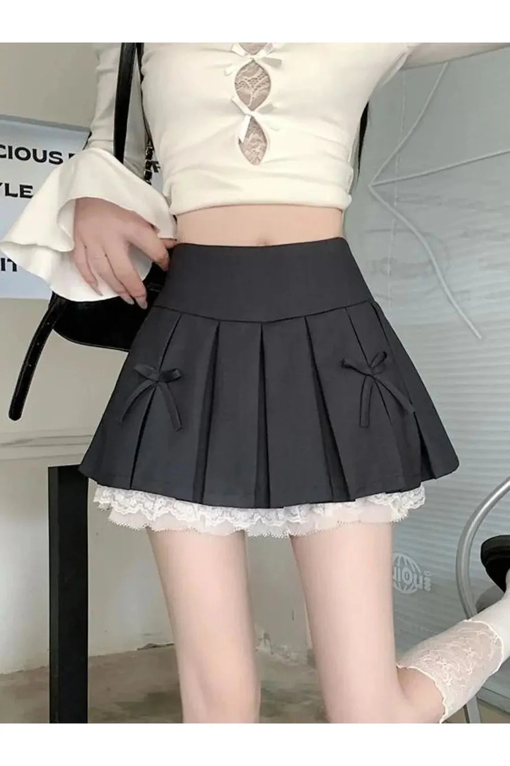 Spliced Lace Mini Skirt