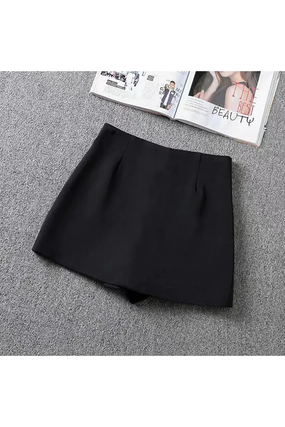 Split Front Black Mini Skirt