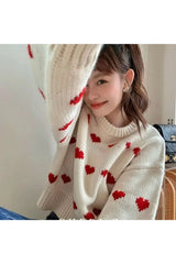 Fall Spring Love Heart Knit Sweater