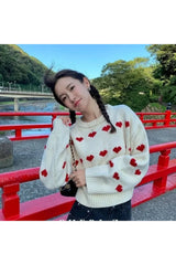 Fall Spring Love Heart Knit Sweater