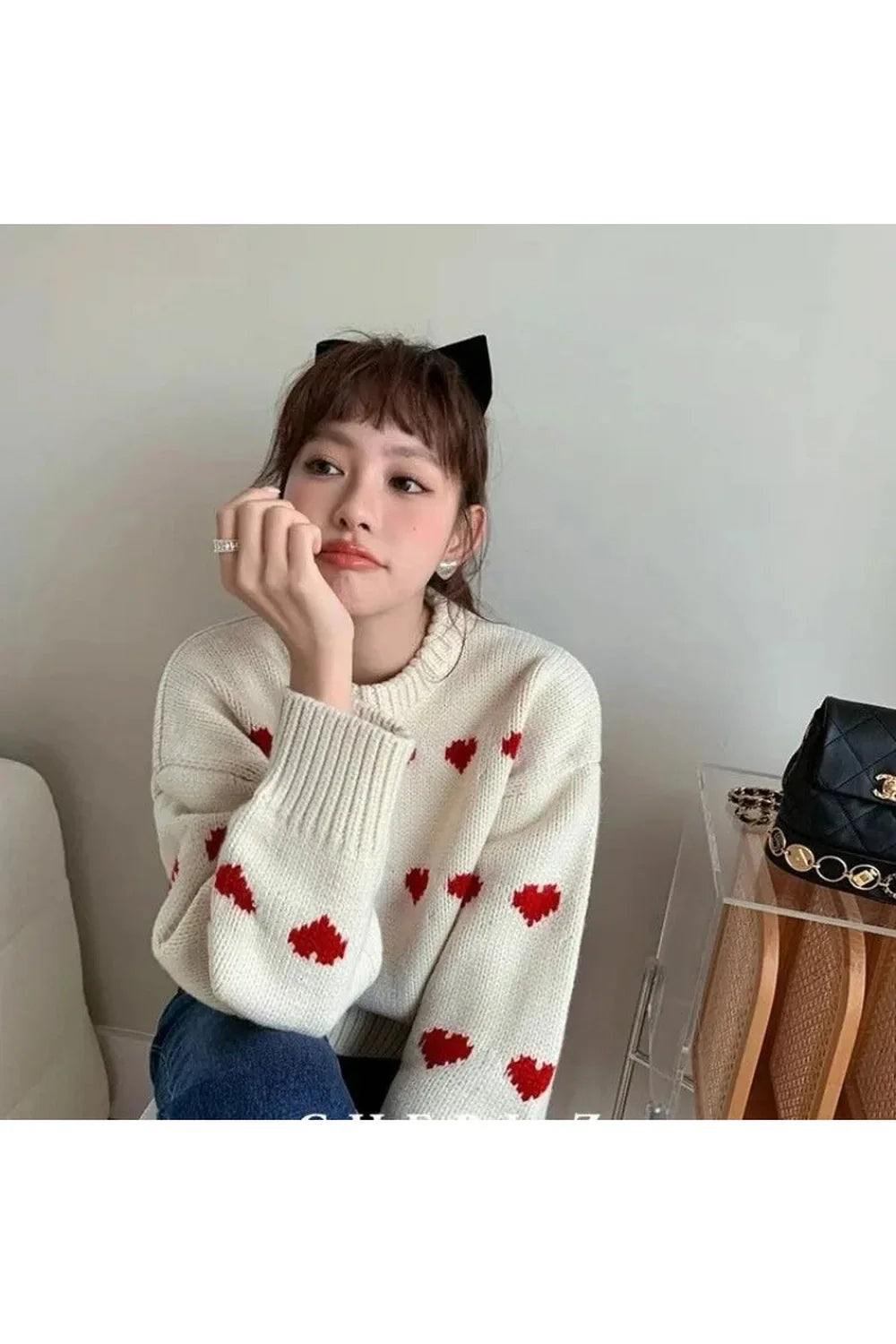 Fall Spring Love Heart Knit Sweater