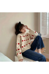 Fall Spring Love Heart Knit Sweater