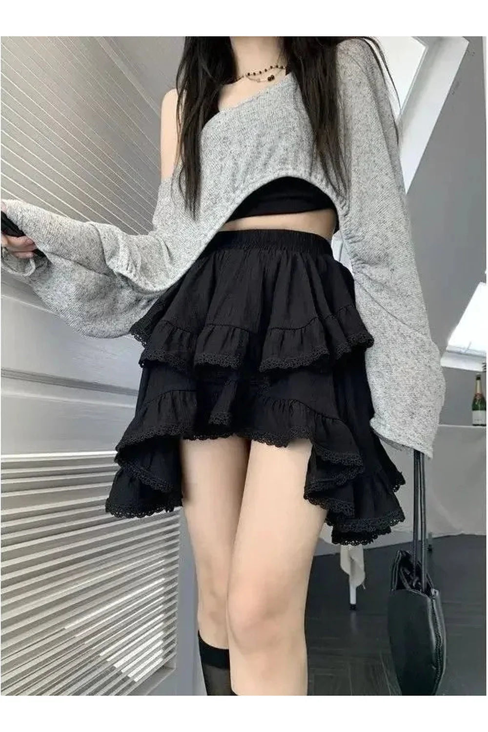 Spring Ruffled Lace Mini Skirt