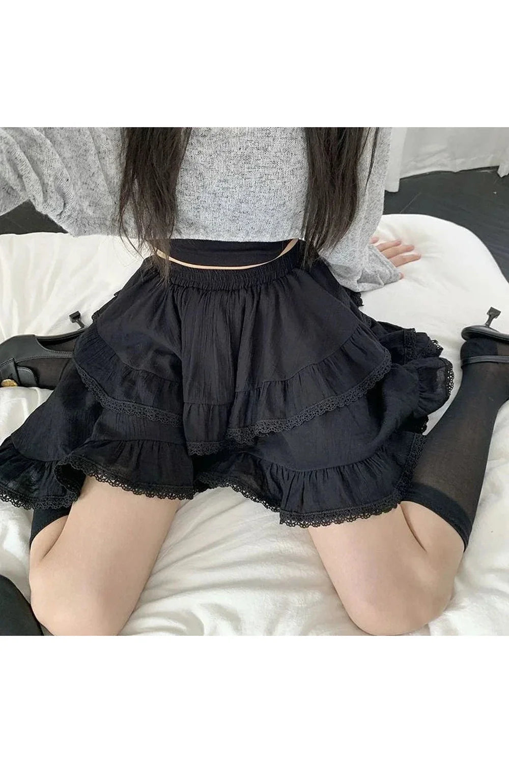 Spring Ruffled Lace Mini Skirt