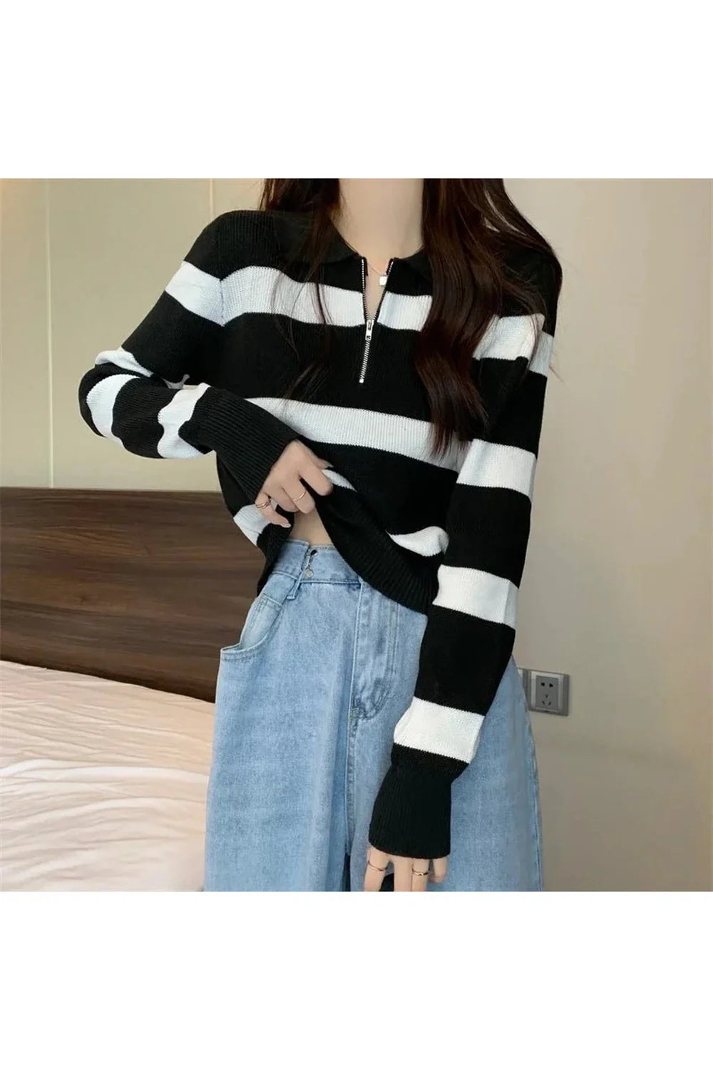 Spring Striped Patchwork Knit Pullover