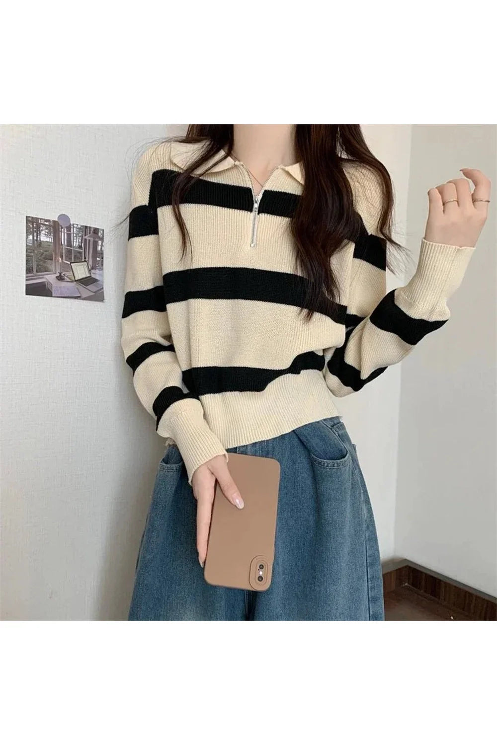 Spring Striped Patchwork Knit Pullover