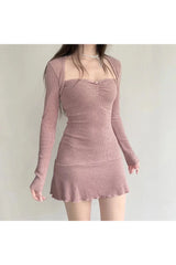 Square Neck Pink Autumn Dress