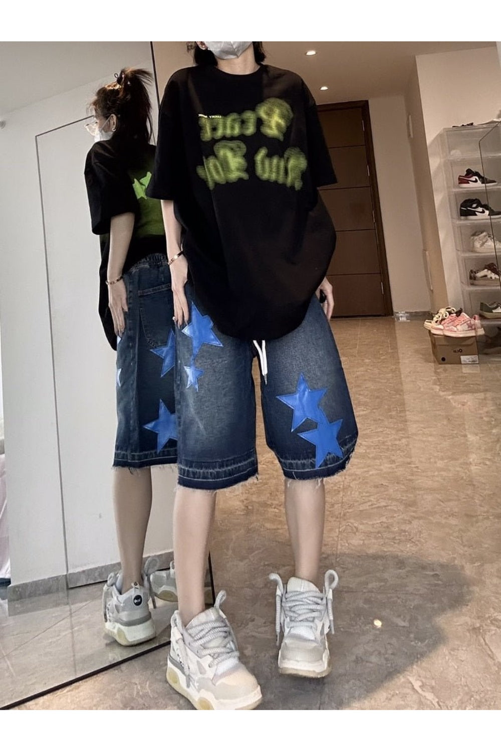 Short en jean à patch étoile
