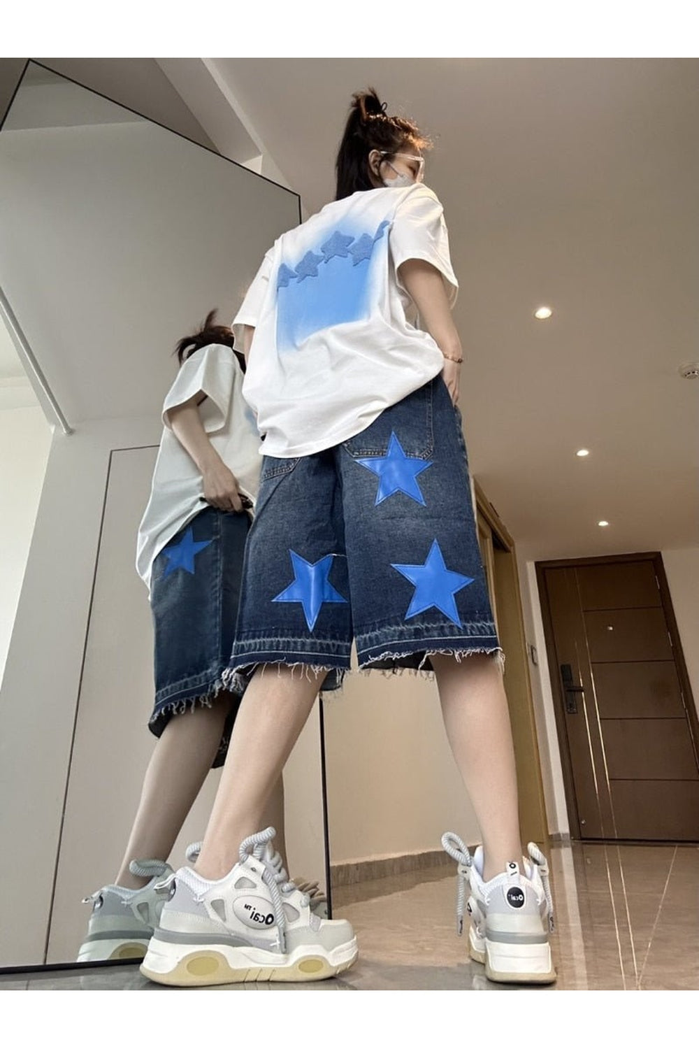 Short en jean à patch étoile